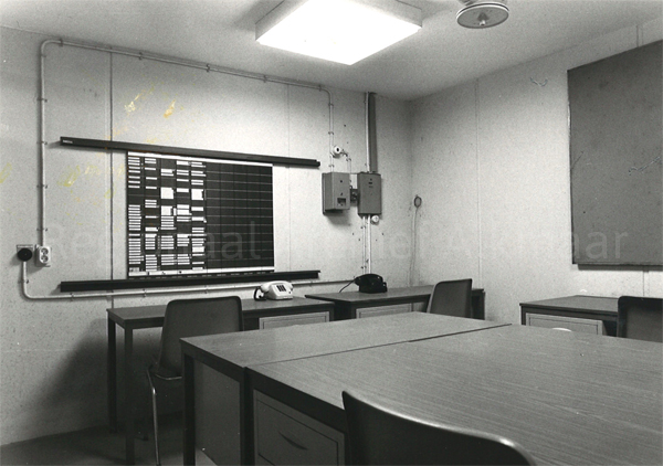 De regelkamer van de nood-bestuurspost in 1991