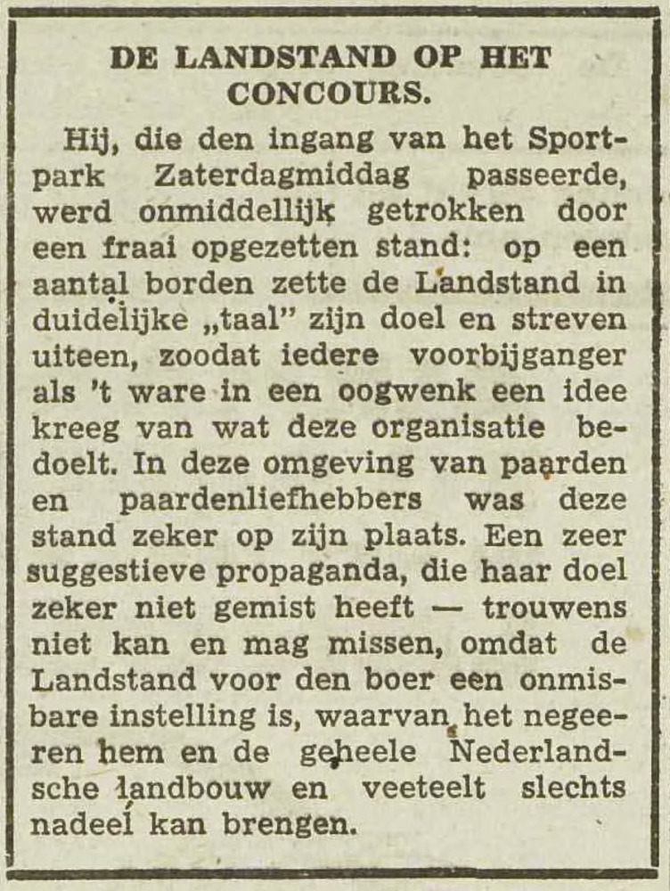 Landstand Concours artikel Dagblad voor Noord Holland 14 mei 1942