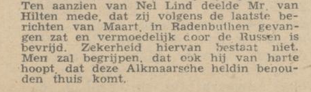 Deel artikel Nieuw Noordhollands Dagblad 31 mei 1945