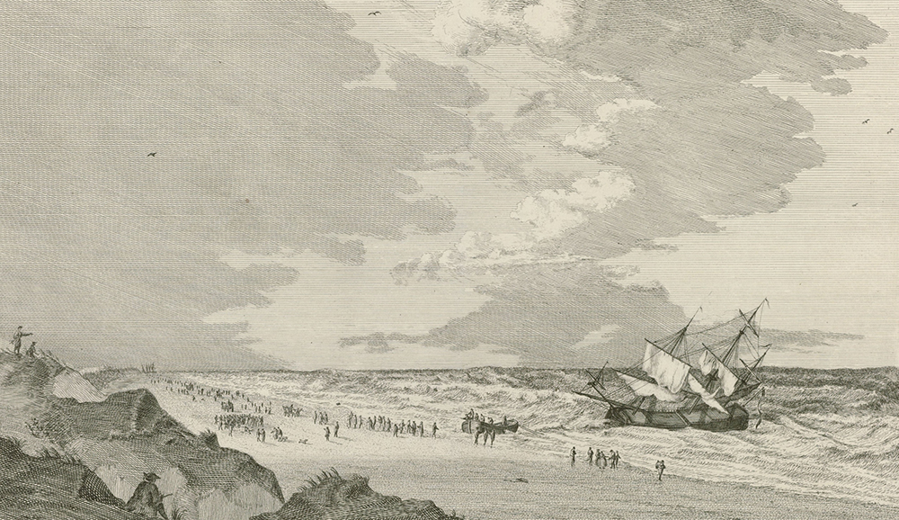 Gestrand schip bij Egmond 1780