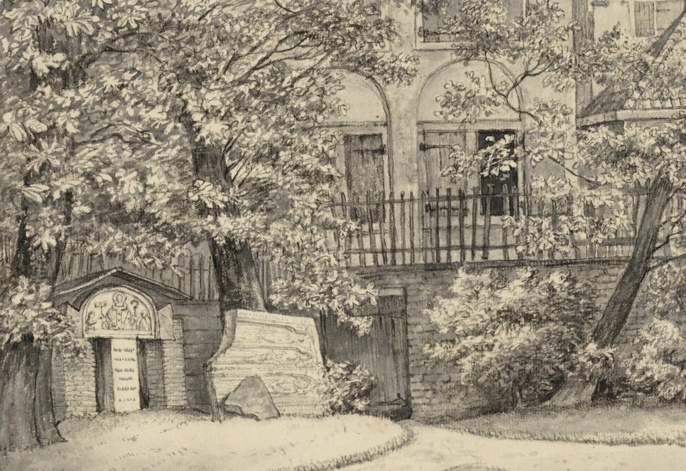 Timpaan in tuin Trippenhuis door Gerrit Lamberts 1845