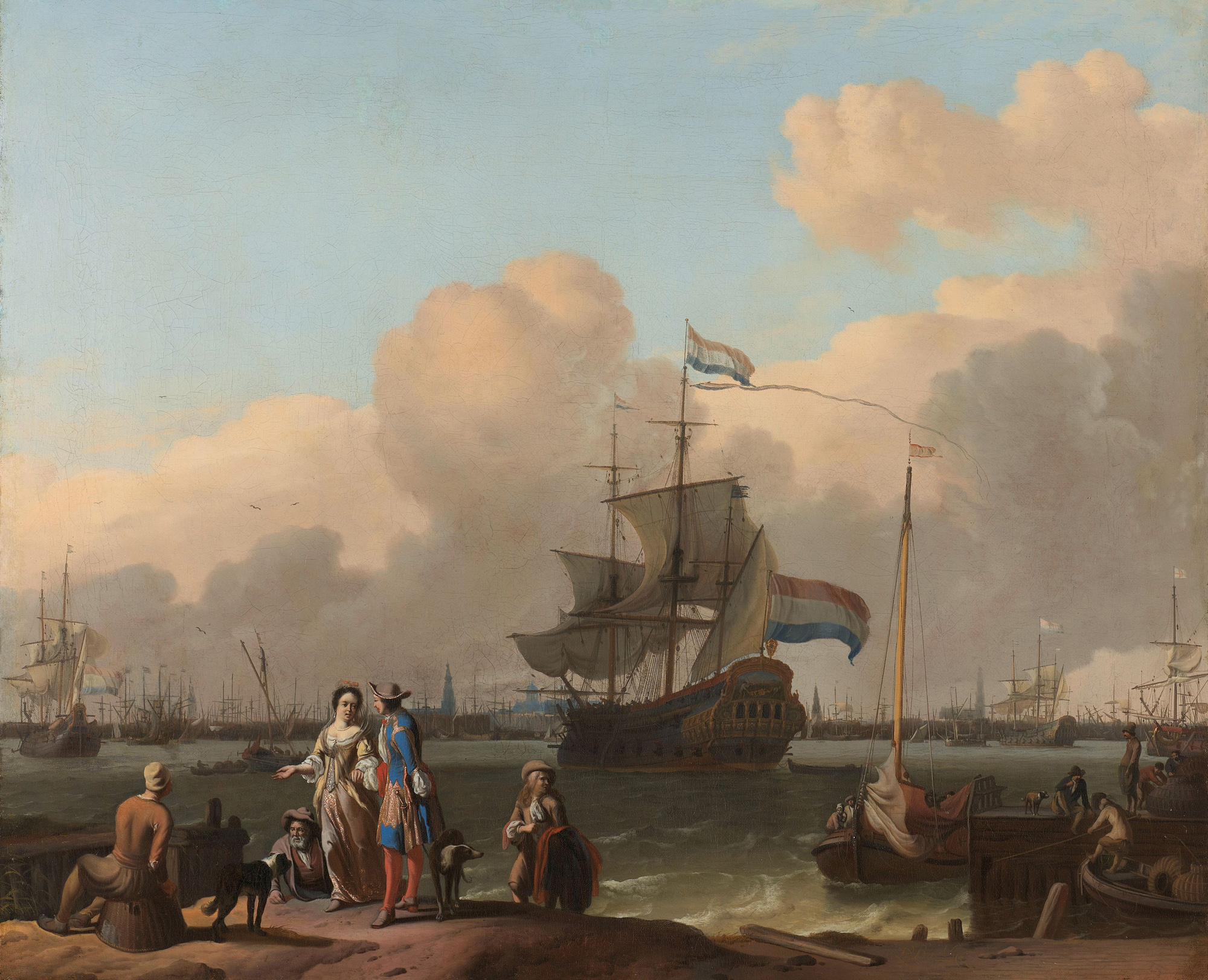 Op dit eind zeventiende-eeuwse schilderij zien we het fregat De Ploeg, op het IJ. De Huis te Warmelo zag er ongeveer hetzelfde uit. Vervaardiger Ludolf Bakhuysen