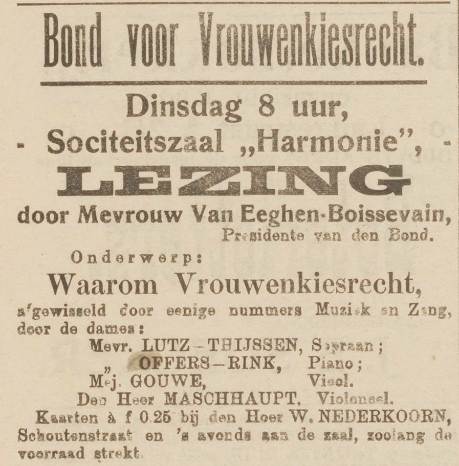 Aankondiging van de bijeenkomst in AC 20 november 1909